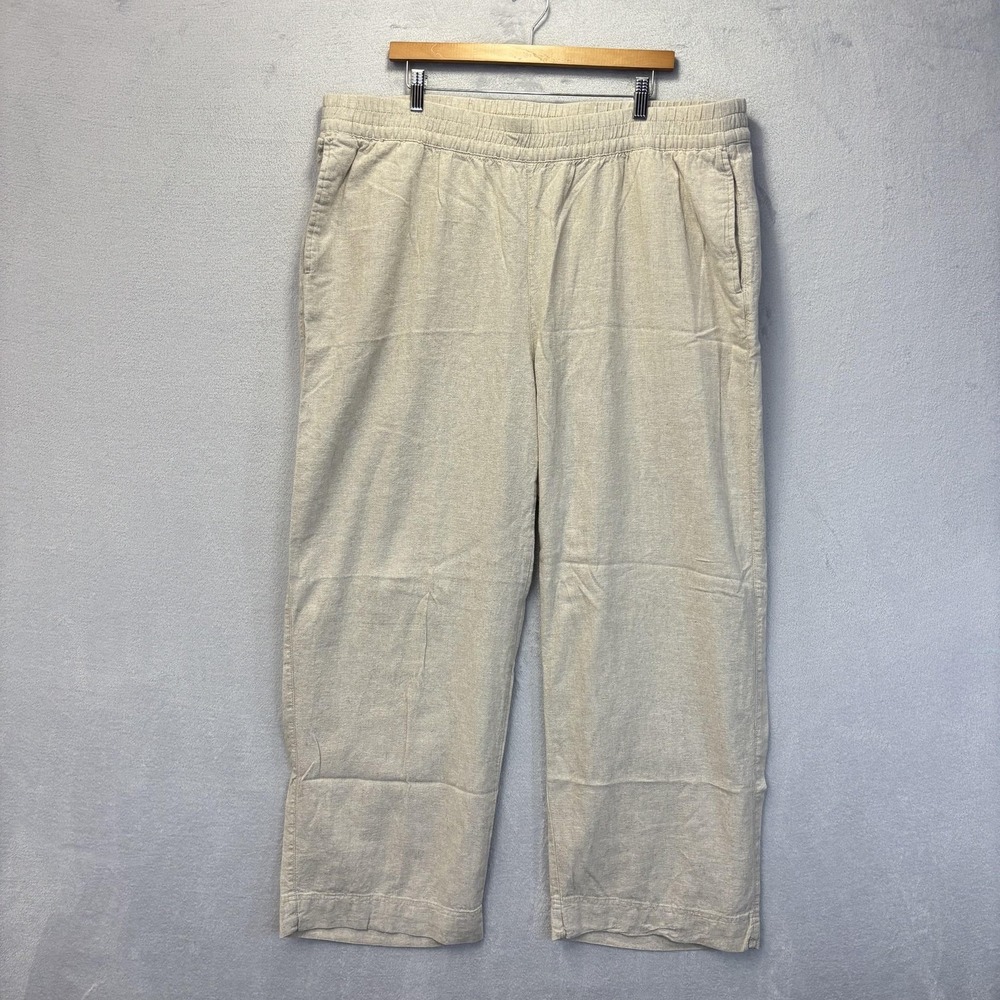 Old Navy Linen Blend Wide Leg Pants Womens XXL Beige High Rise Pull On Beach